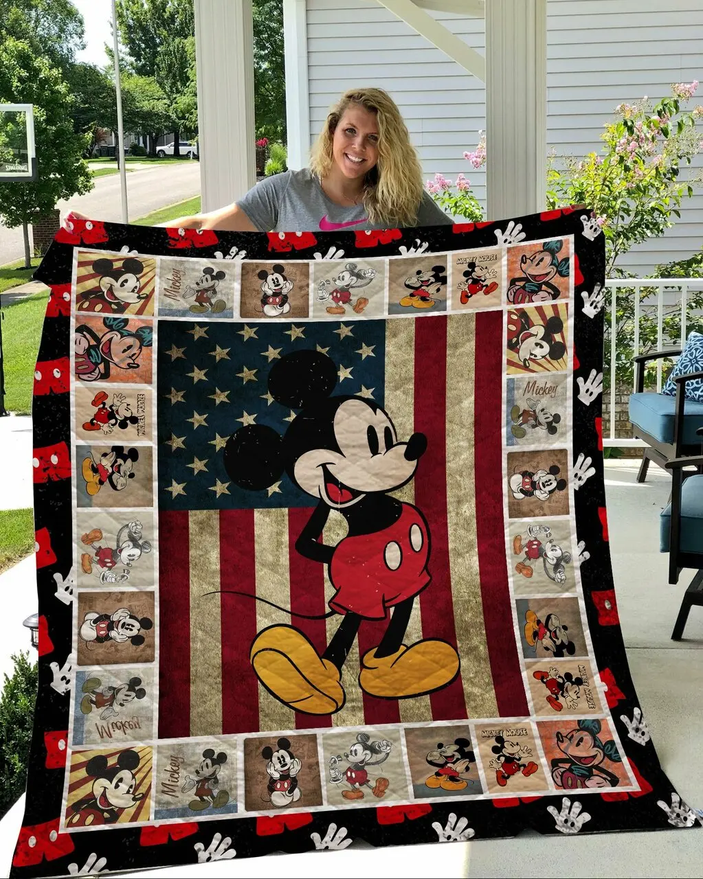 Mickey Mouse Flag Us Quilt and Home Decor