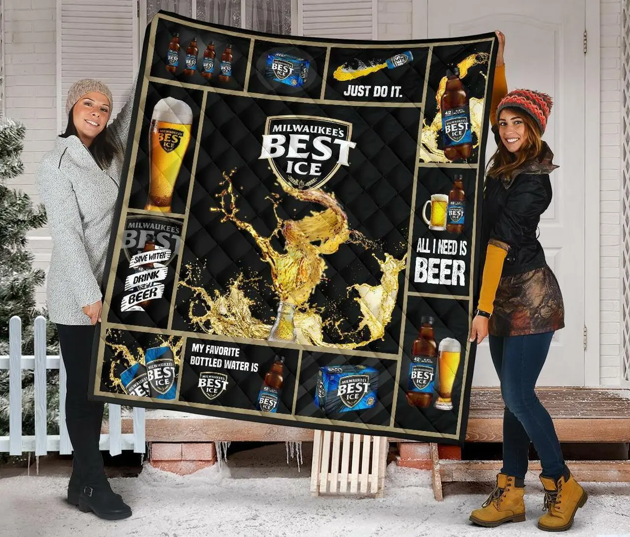 MilS Best Ice All I Need Is Beer Gift Idea Quilt and Home Decor