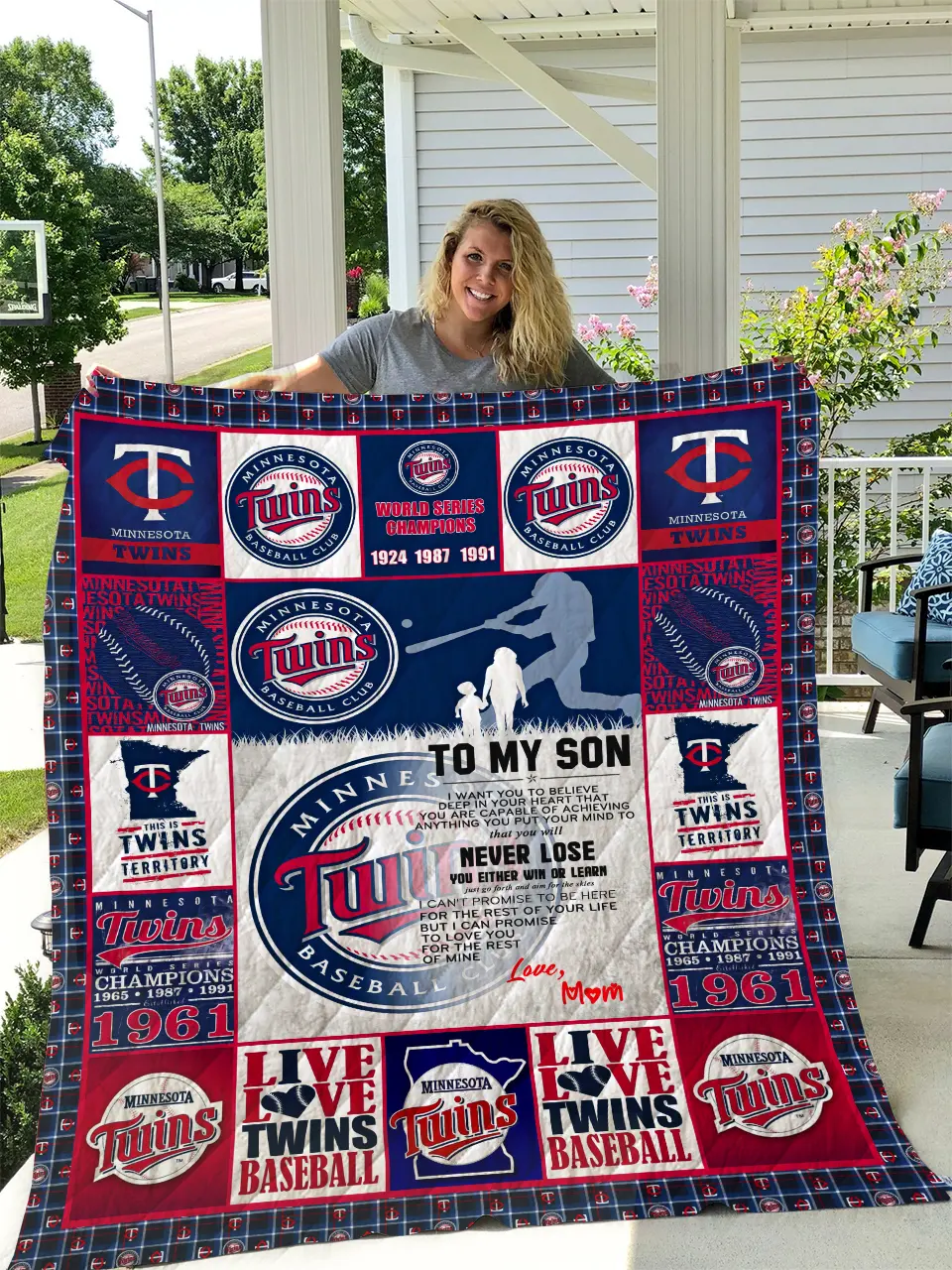 Minnesota Twins - To My Son - Love Mom Quilt and Home Decor