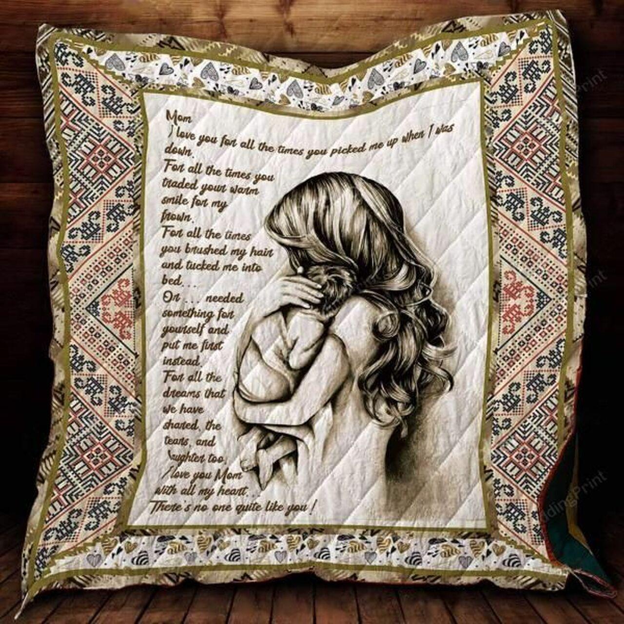 Mom I Love You With All My Heart Quilt Blanket and Home Decor