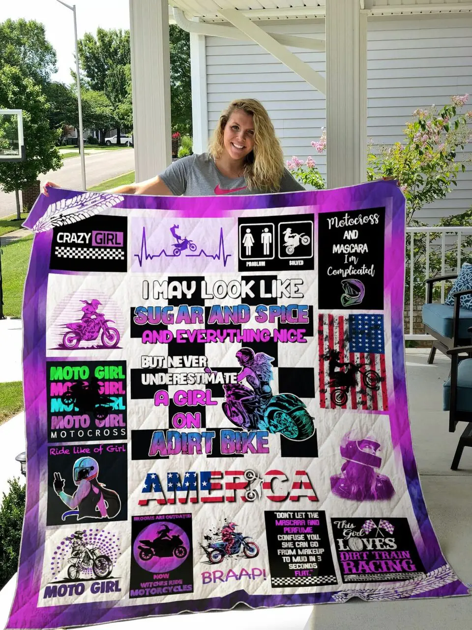 Motocross Girl I May Look Like Sugar And Spice Quilt Blanket Great Customized Gifts For Birthday Christmas Thanksgiving Perfect Gifts For Motorcross Lover and Home Decor
