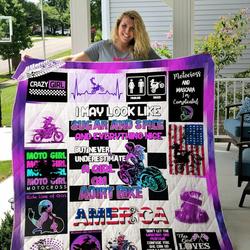 Motocross Girl I May Look Like Sugar And Spice Quilt Blanket Great Customized Gifts For Birthday Christmas Thanksgiving Perfect Gifts For Motorcross Lover and Home Decor