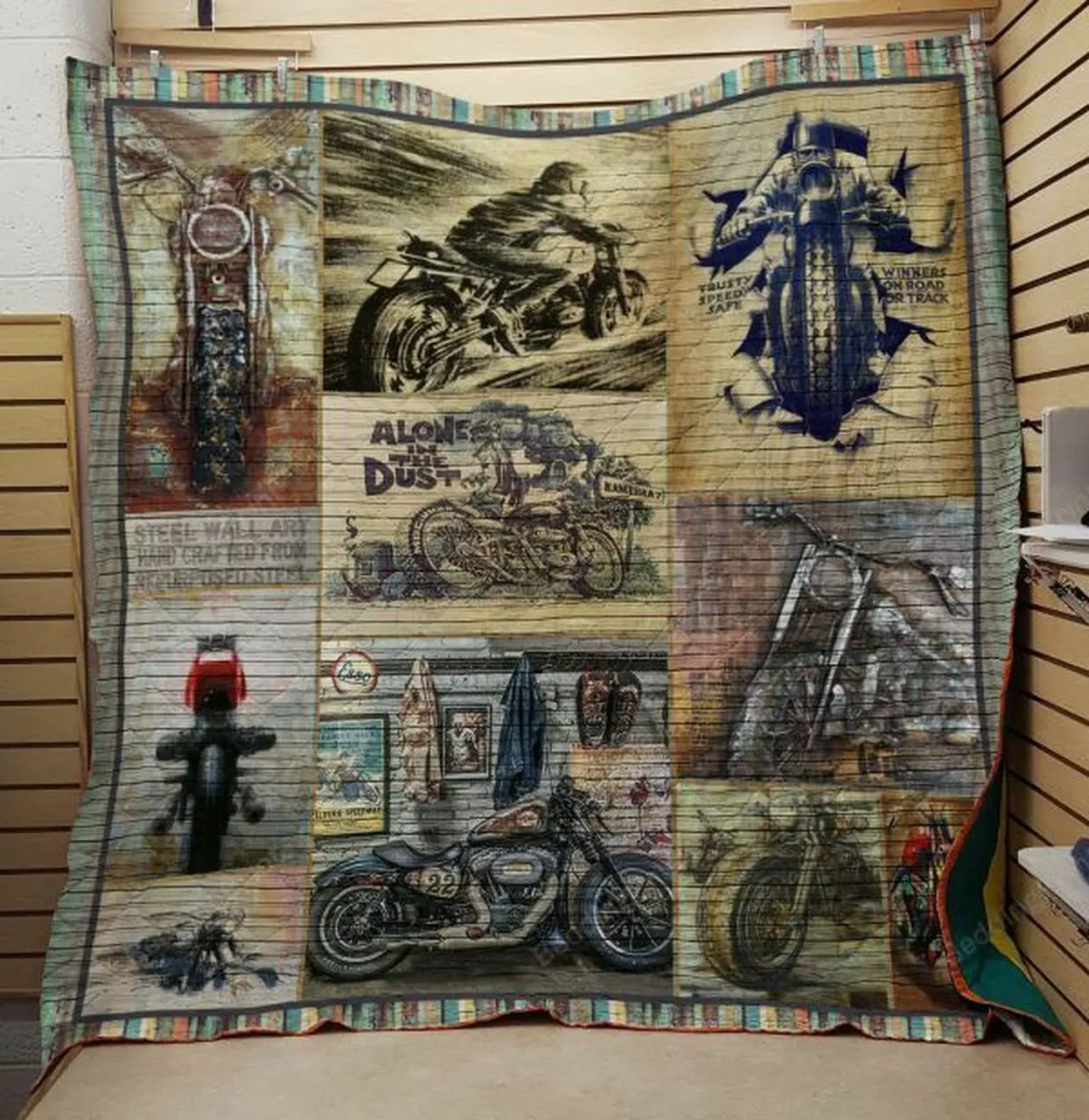 Motorcycle Alone In The Dust Quilt Blanket Great Customized Gifts For Birthday Christmas Thanksgiving Perfect Gifts For Motorcycle Lover and Home Decor