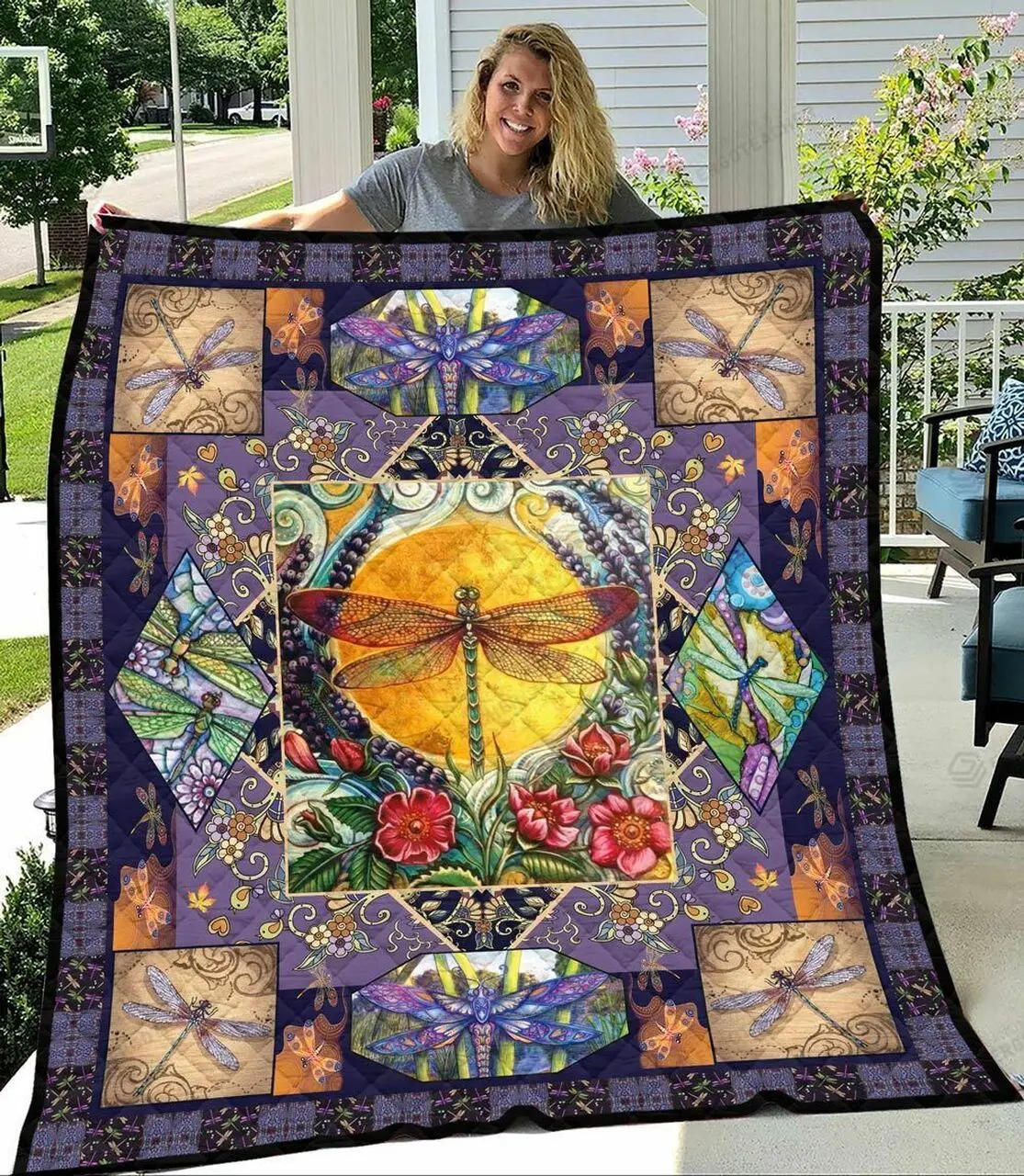 Multiple Cube Of Dragonfly Picart Quilt Blanket Great Customized Blanket Gifts For Birthday Christmas Thanksgiving and Home Decor