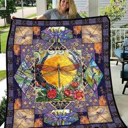 Multiple Cube Of Dragonfly Picart Quilt Blanket Great Customized Blanket Gifts For Birthday Christmas Thanksgiving and Home Decor
