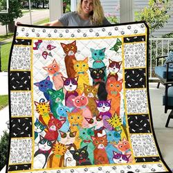 Mutiple Colorful Cats Quilt Blanket Great Customized Blanket Gifts For Birthday Christmas Thanksgiving and Home Decor