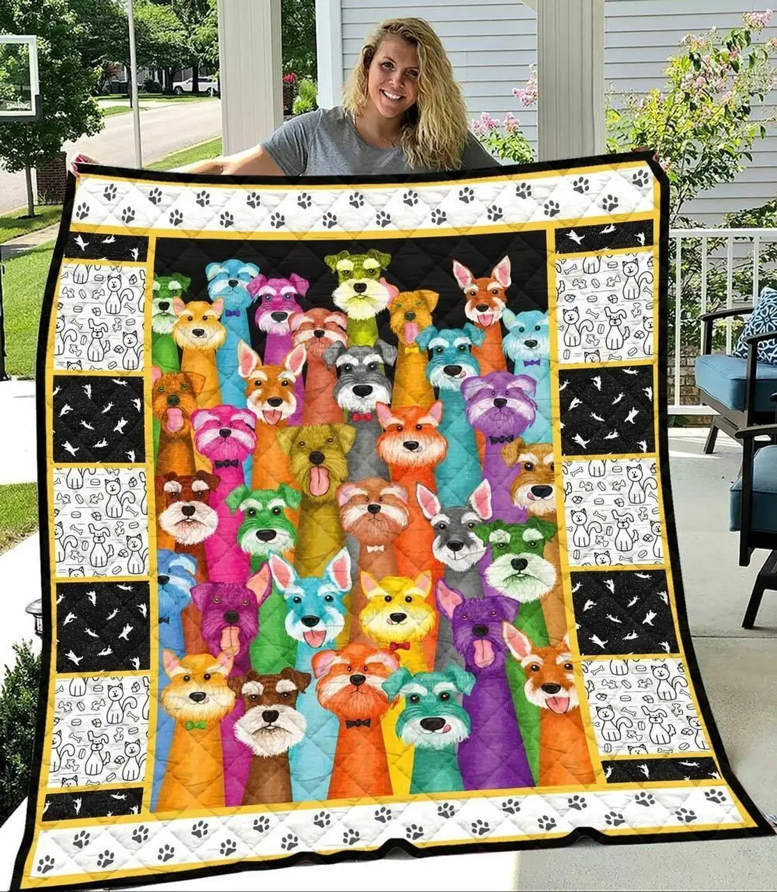 Mutiple Colorful Dogs Quilt Blanket Great Customized Blanket Gifts For Birthday Christmas Thanksgiving and Home Decor