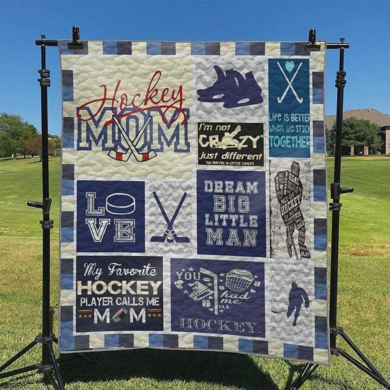 My Favorite Hockey Player Calls Me Mom Quilt Blanket Great Customized Blanket Gifts For Birthday Christmas Thanksgiving and Home Decor