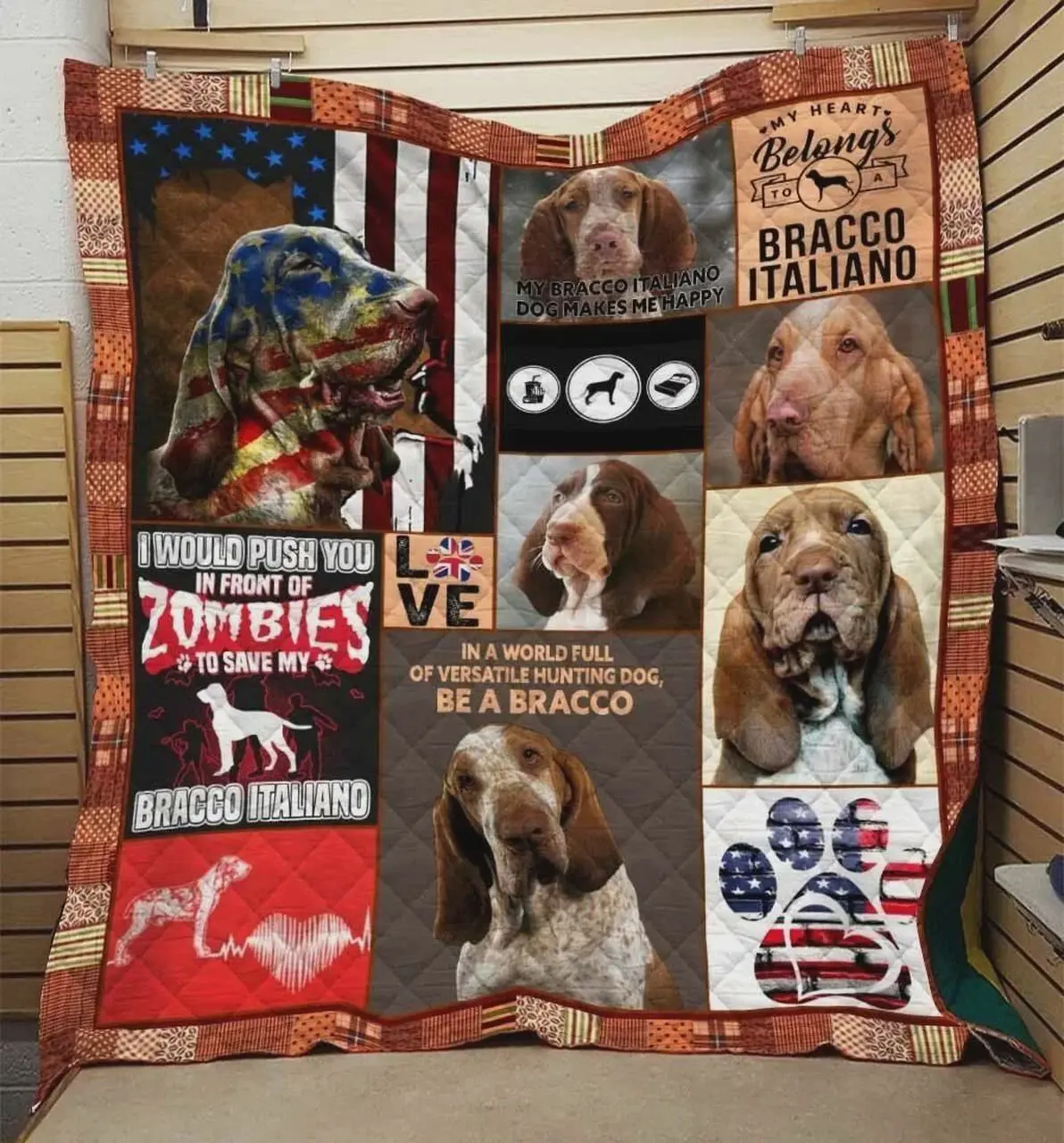 My Heart Belongs To Bracco Italiano Quilt Blanket Great Customized Blanket Gifts For Birthday Christmas Thanksgiving and Home Decor