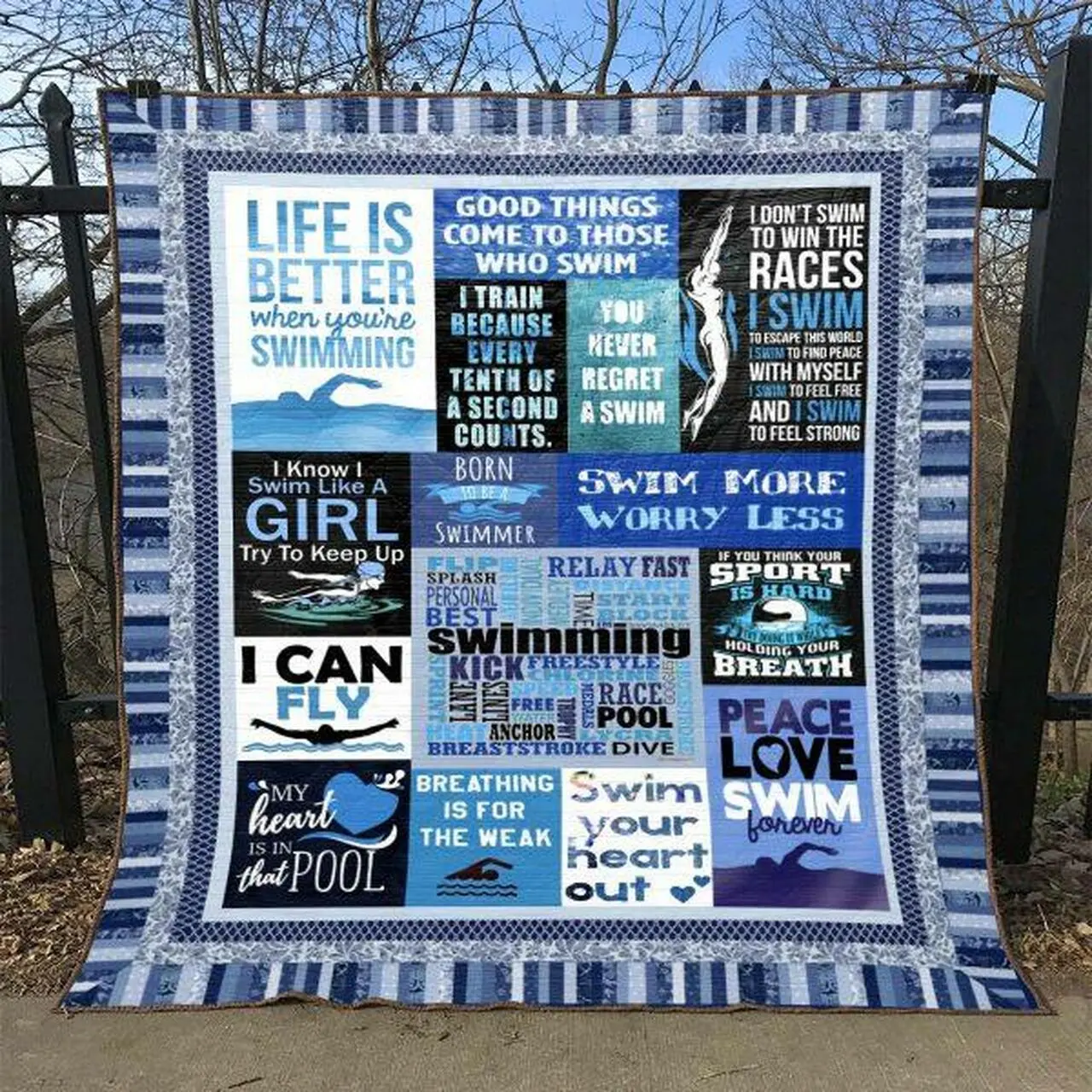 My Heart Is In That Pool Quilt Blanket No96 Quilt and Home Decor
