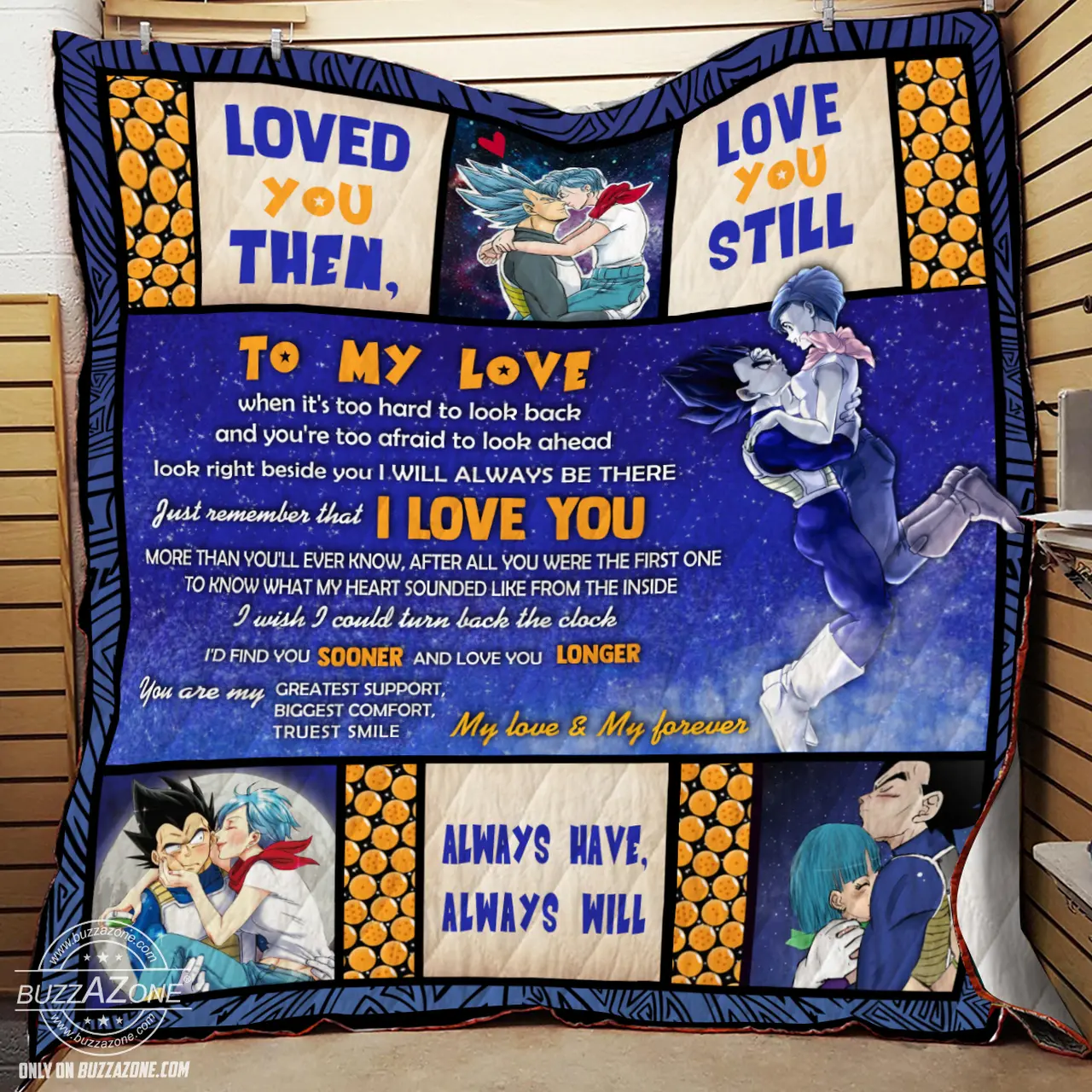 My Love When ItS Too Hard To Look Back Quilt Bt Vegeta Bulma and Home Decor