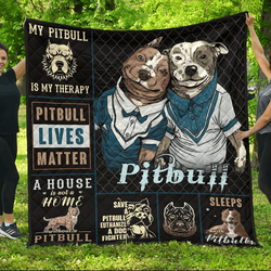 My Pitbull Is My Therapy Quilt Blanket Great Customized Blanket Gifts For Birthday Christmas Thanksgiving and Home Decor