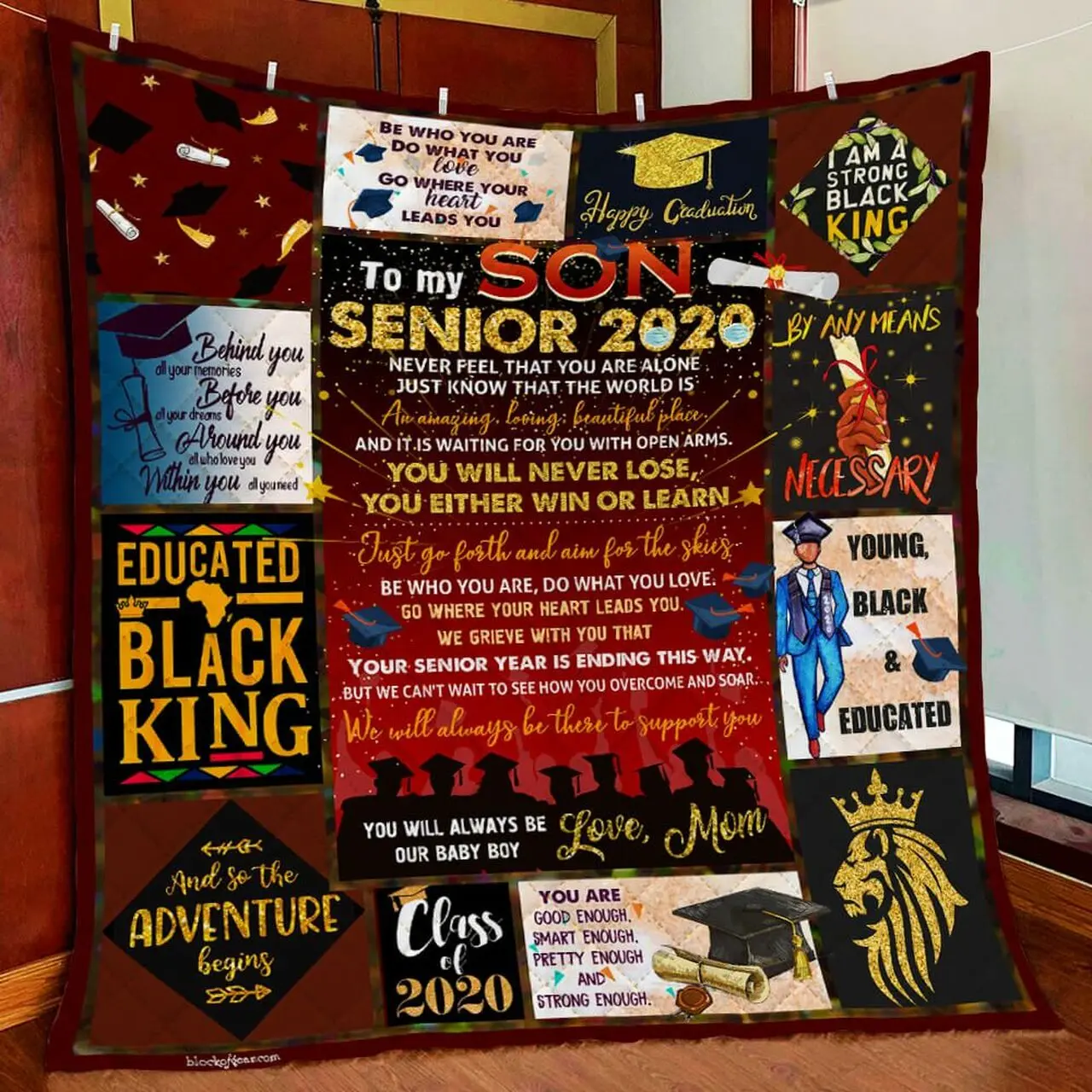 My Son Senior 2020 Black Man, Love Mom Quilt Blanket and Home Decor