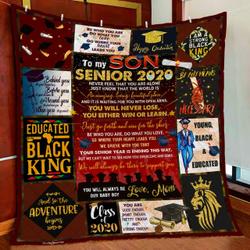 My Son Senior 2020 Black Man, Love Mom Quilt Blanket and Home Decor
