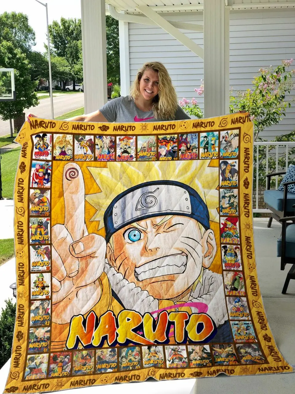 Naruto Uzumaki Clan Hidden Leaf Village Quilt Blanket Kurama Hokage Anime and Home Decor