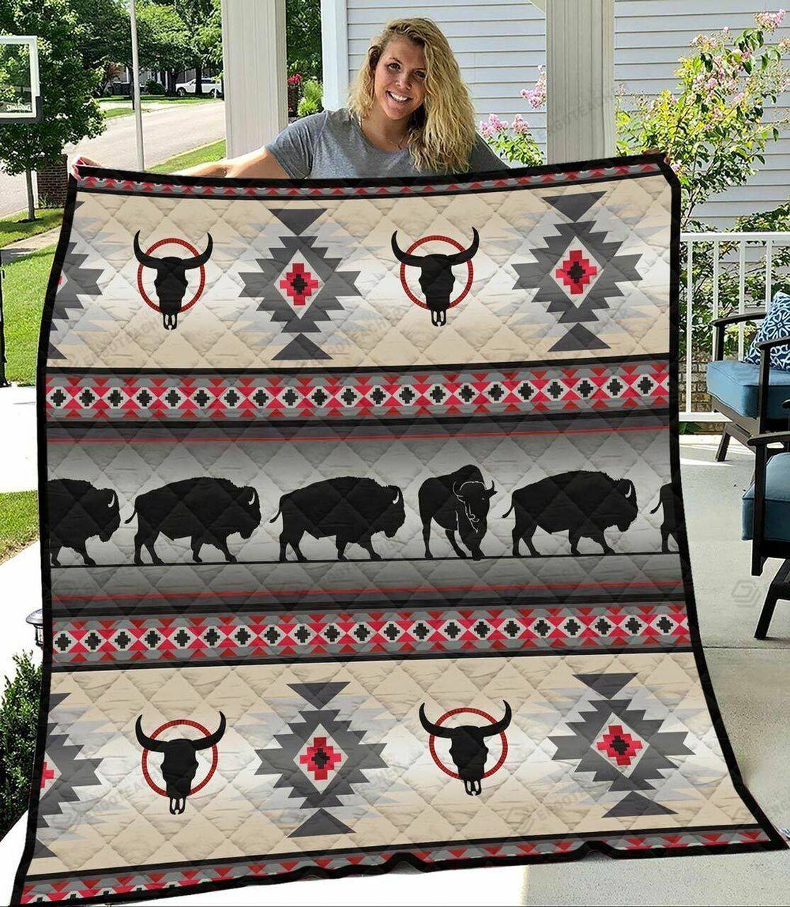 Native American Buffalo Quilt Blanket Great Customized Blanket Gifts For Birthday Christmas Thanksgiving and Home Decor