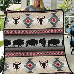 Native American Buffalo Quilt Blanket Great Customized Blanket Gifts For Birthday Christmas Thanksgiving and Home Decor