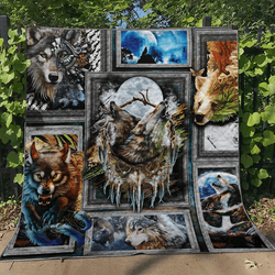 Native Dream  Wolf V1 Feel 3D Customized Quilt and Home Decor