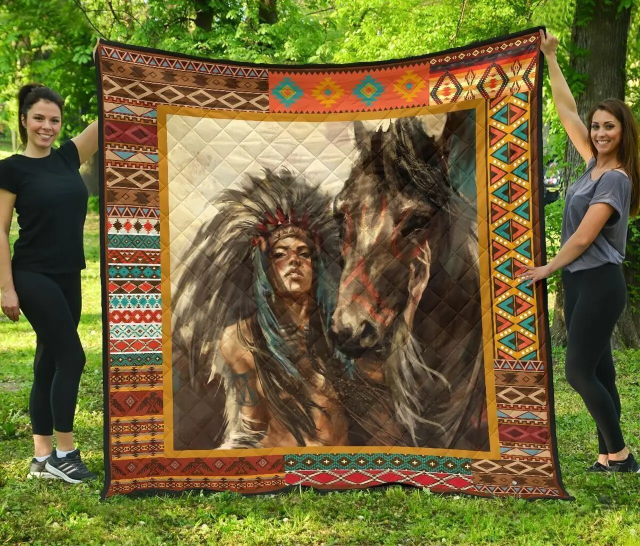 Native Horse Girl 3D Customized Quilt and Home Decor
