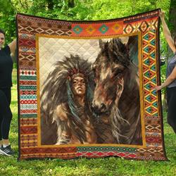 Native Horse Girl 3D Customized Quilt and Home Decor