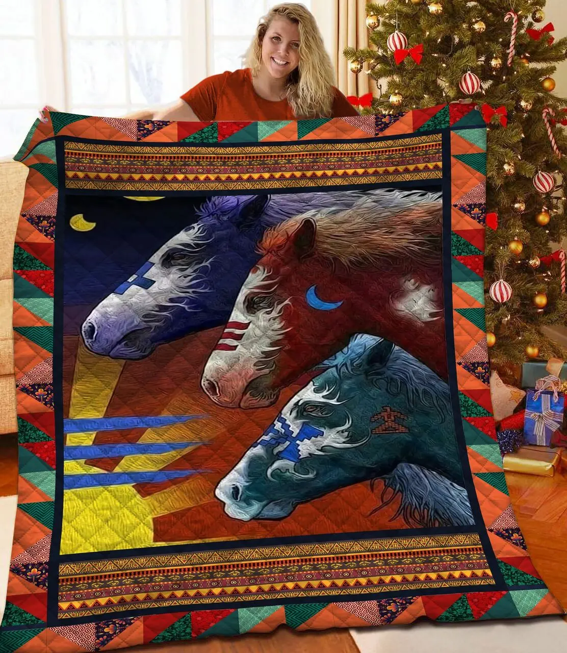 Native Horse JFJ10484 3D Customized Quilt 2707 and Home Decor