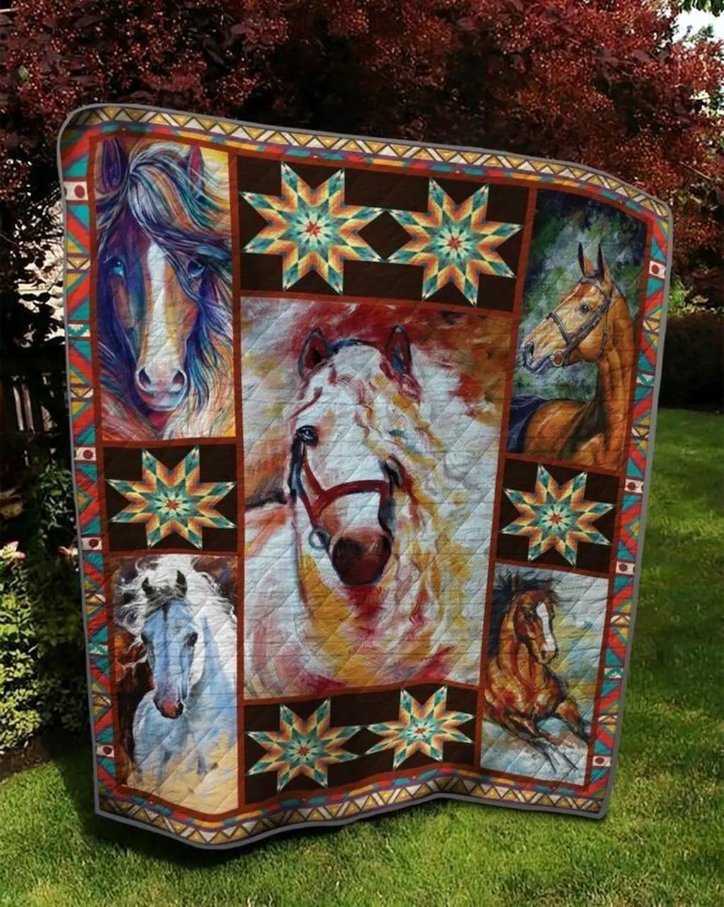 Native Horse Square Nis 3D Customized Quilt and Home Decor