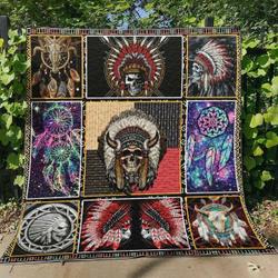 Native Skull Fur 3D Customized Quilt and Home Decor