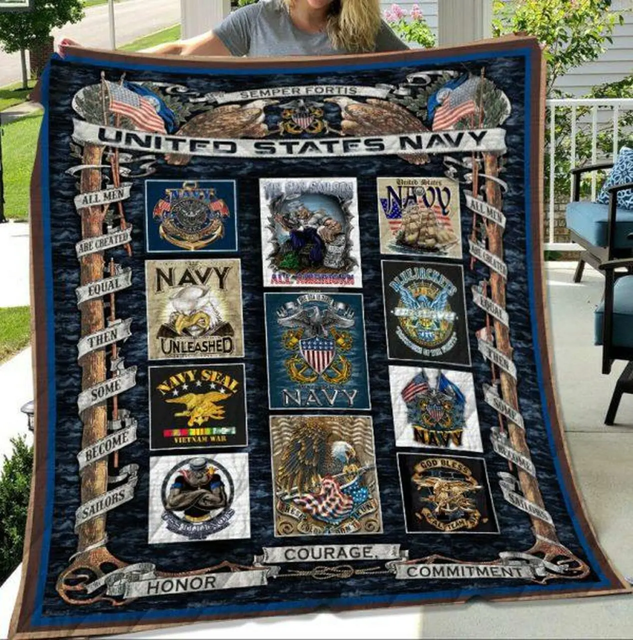 Navy Quilt Blanket Ver 2 Quilt and Home Decor