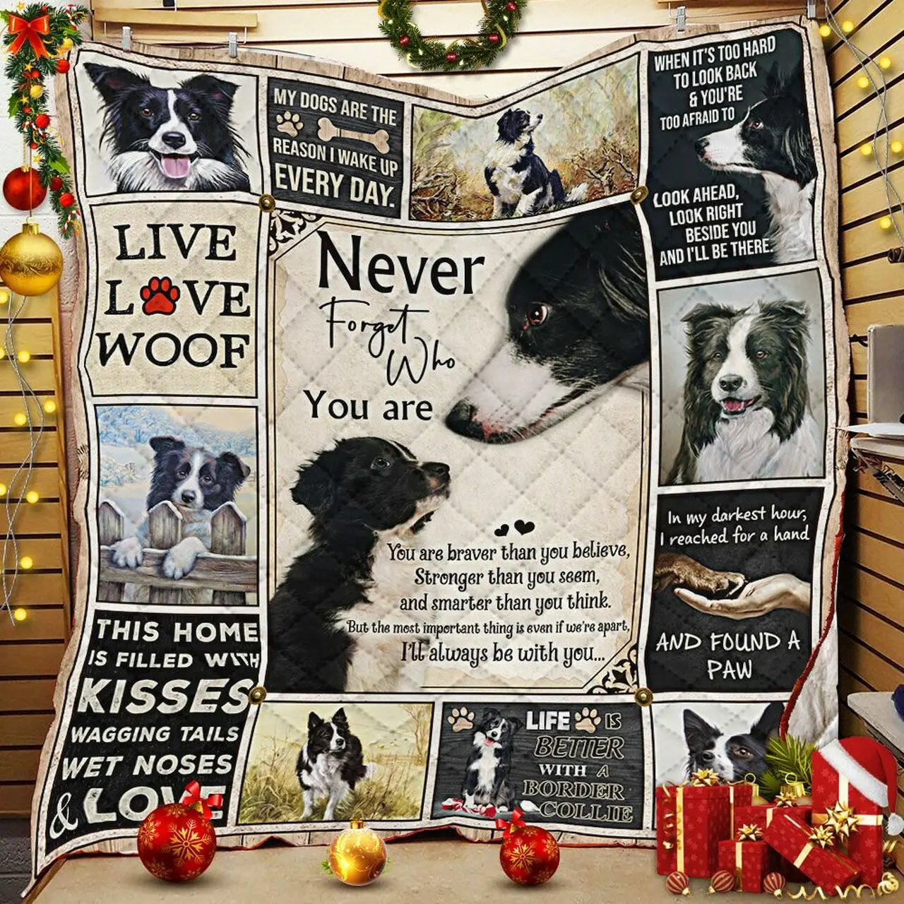 Never Forget Who You Are, Border Collie Quilt Blanket and Home Decor