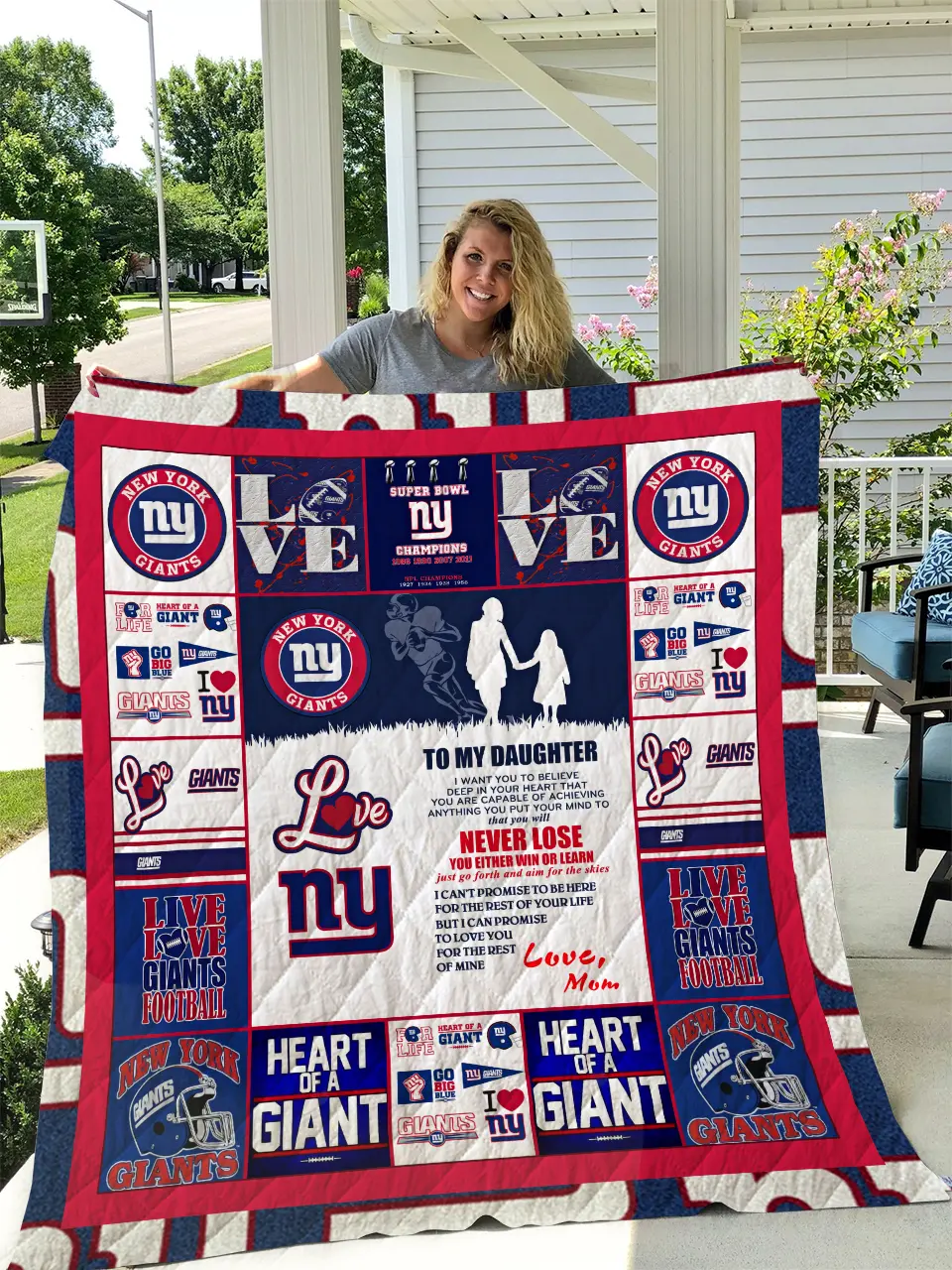 New York Giants - To My Daughter - Love Mom Quilt and Home Decor