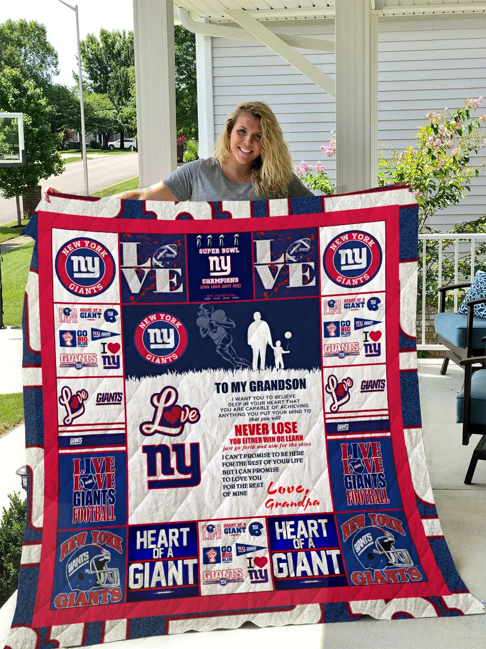 New York Giants - To My Grandson - Love Grandpa Quilt and Home Decor