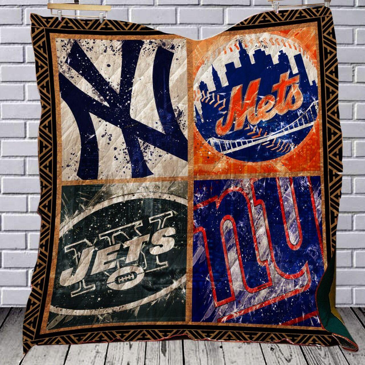 New York Yankees Mets Jets Giants Quilt Blanket Bs1036 and Home Decor