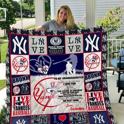 New York Yankees To My Granddaughter Love Grandpa Quilt Blanket and Home Decor