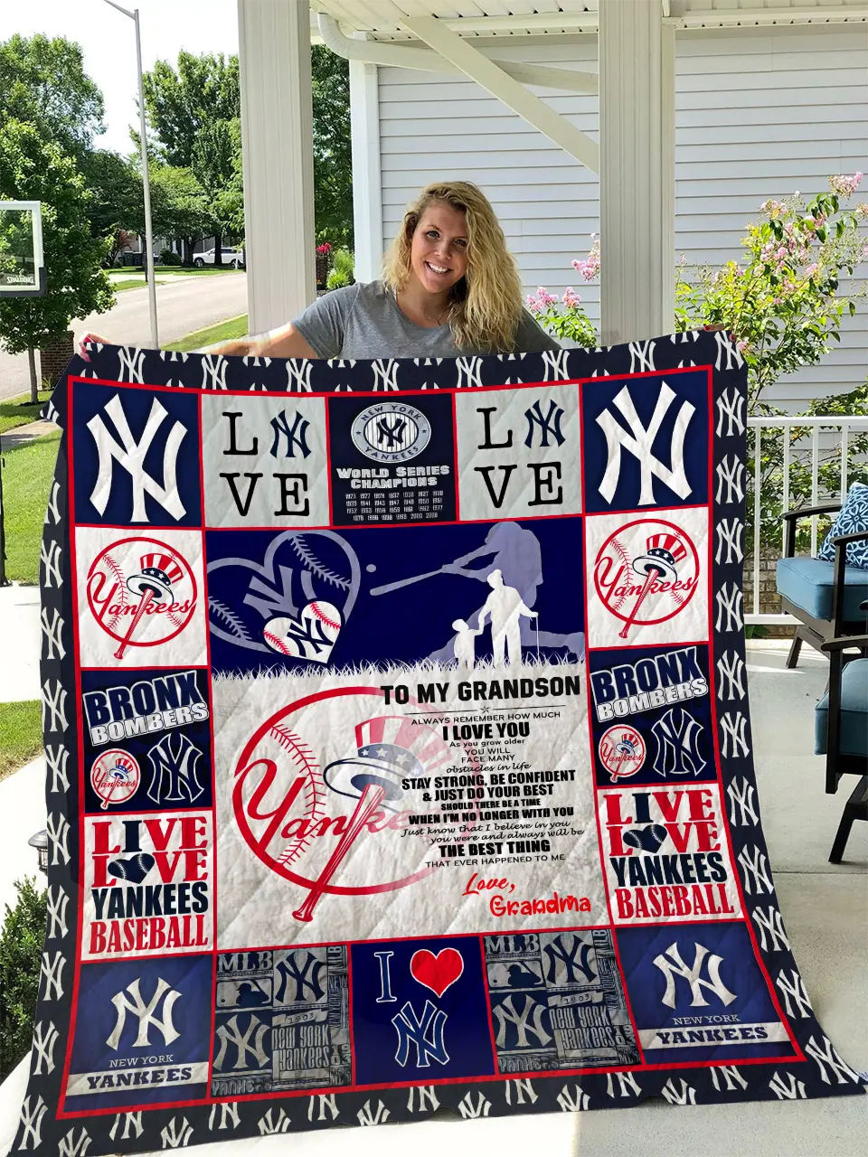 New York Yankees - To My Grandson - Love Grandmom Quilt and Home Decor
