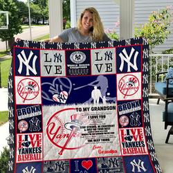 New York Yankees - To My Grandson - Love Grandpa Quilt and Home Decor