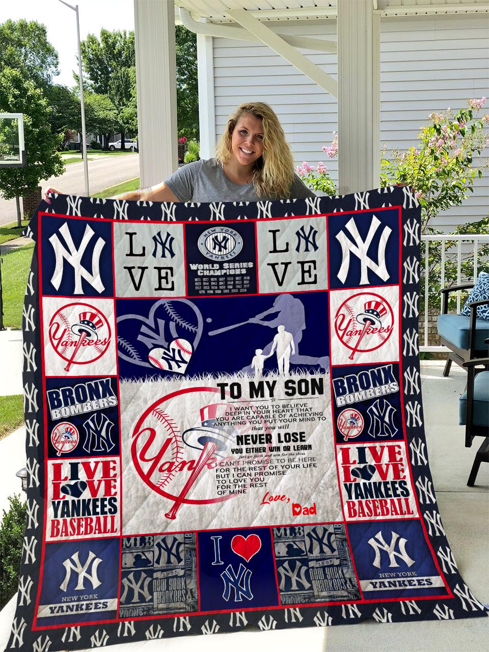 New York Yankees - To My Son - Love Dad Quilt and Home Decor