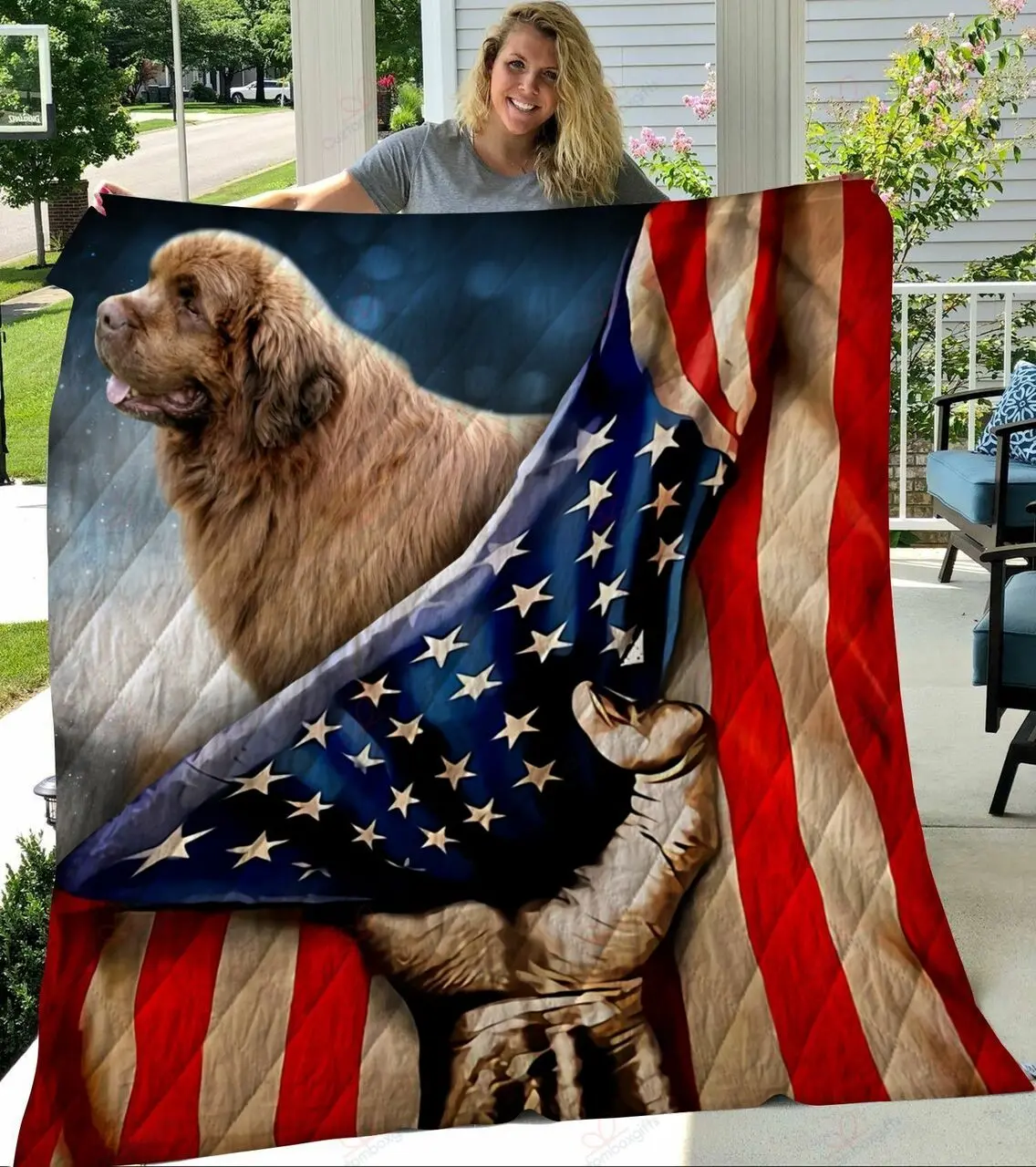 Newfoundland And Usa Flag Quilt Blanket Great Customized Blanket Gifts For Birthday Christmas Thanksgiving and Home Decor