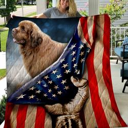 Newfoundland And Usa Flag Quilt Blanket Great Customized Blanket Gifts For Birthday Christmas Thanksgiving and Home Decor