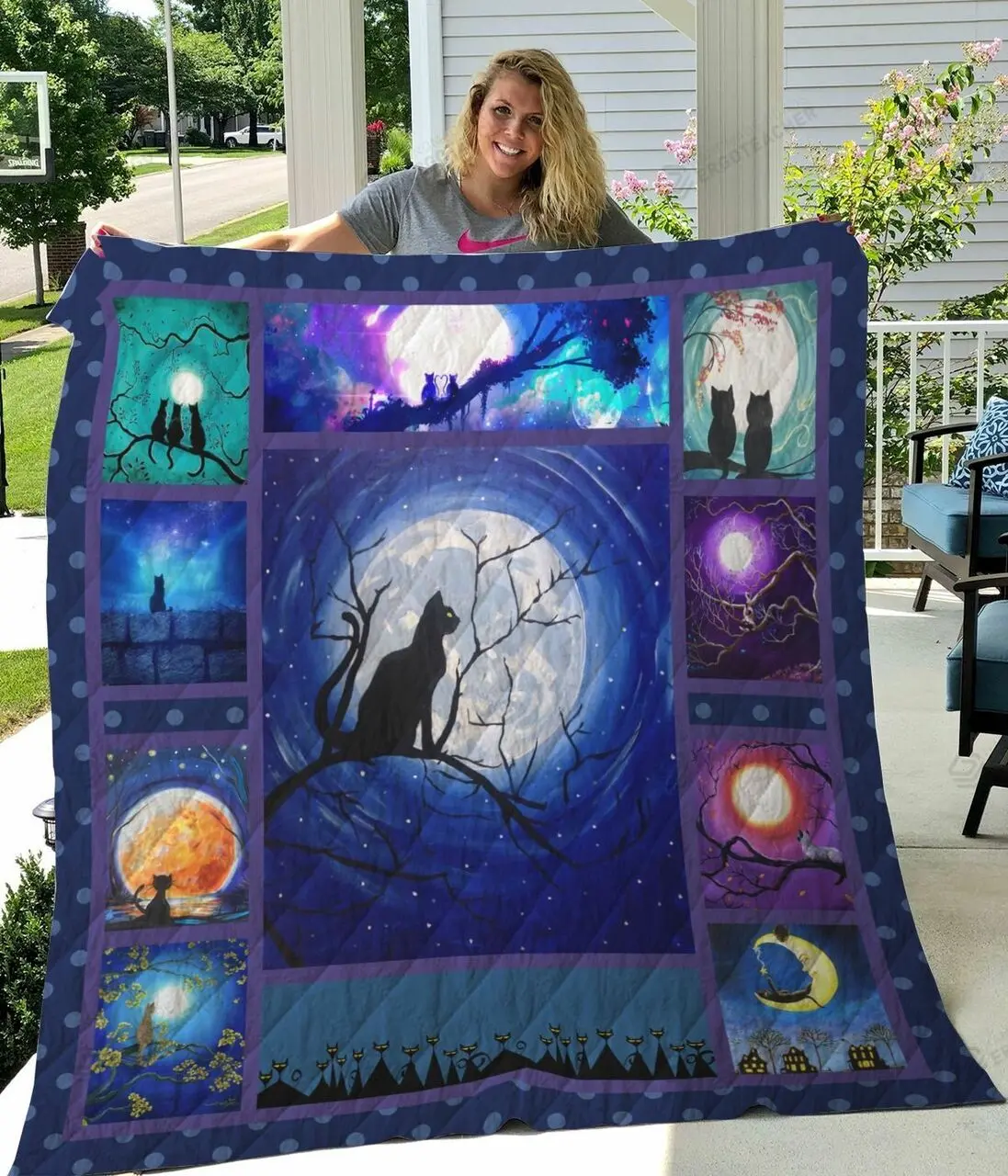 Night Cats And Moon Quilt Blanket Great Customized Gifts For Birthday Christmas Thanksgiving Perfect Gifts For Cat Lover and Home Decor