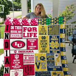 Notre Dame Fighting Irish And Indiana Hoosiers Quilt Blanket and Home Decor