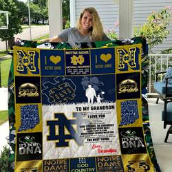 Notre Dame Fighting Irish  To My Grandson  Love Grandpa Quilt Blanket and Home Decor