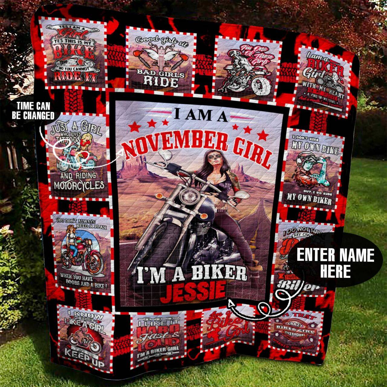 November Biker Girl Personalized Quilt Blanket Bbb060625Sm and Home Decor