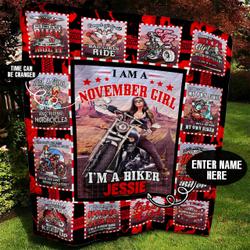 November Biker Girl Personalized Quilt Blanket Bbb060625Sm and Home Decor
