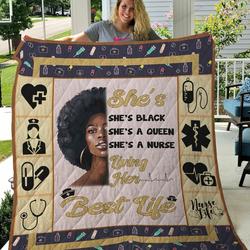 Nurse Black Girl With Afro SheS Black SheS A Queen SheS A Nurse Quilt Blanket Great Customized Gifts For Birthday Christmas Thanksgiving Perfect Gifts For Nurse And Black Daughter Girlfriend Wife and Home Decor