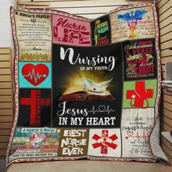 Nursing In My Veins Jesus In My Heart Quilt Blanket Great Customized Blanket Gifts For Birthday Christmas Thanksgiving and Home Decor