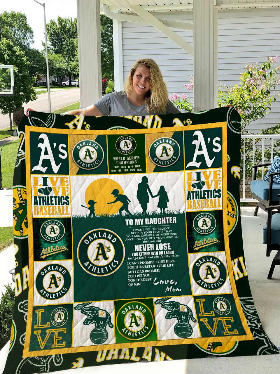 Oakland Athletics - To My Daughter - Love Mom Quilt and Home Decor