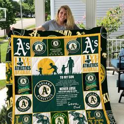 Oakland Athletics - To My Son- Love Dad Quilt and Home Decor