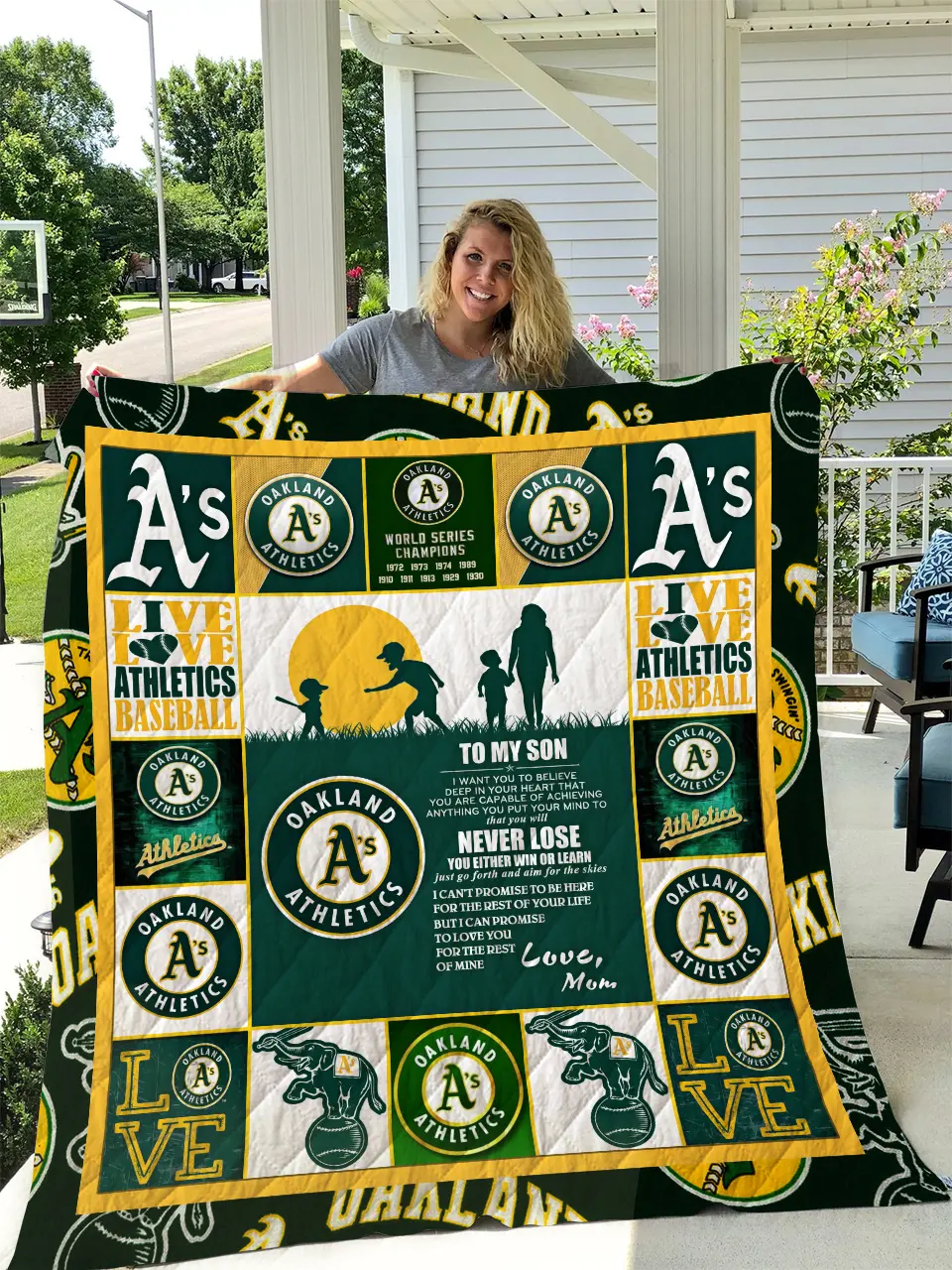Oakland Athletics - To My Son- Love Mom Quilt and Home Decor