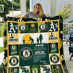 Oakland Athletics - To My Son- Love Mom Quilt and Home Decor