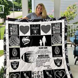 Oakland Raiders - To My Son - Love Mom Quilt and Home Decor